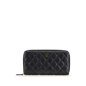 CHANEL Authentic Black Caviar Leather Logo Wallet